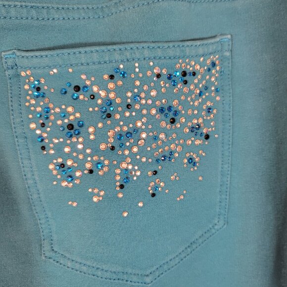 Dream Jeannes by Quacker Factory Women's Pull On Stretch Jeans Size MT Turquoise - Picture 9 of 13